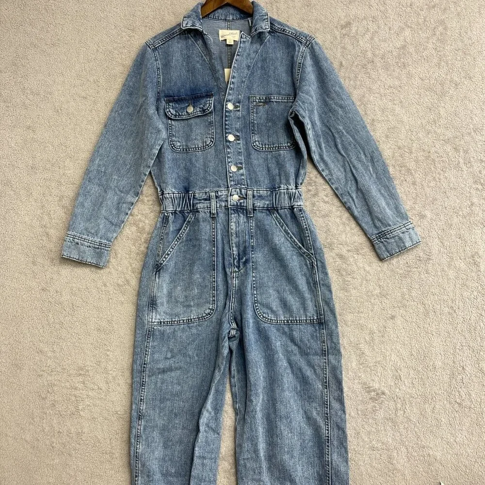 NEW Women's 2 Long Sleeve Utility Baggy Denim Jumpsuit - Universal Thread M0041